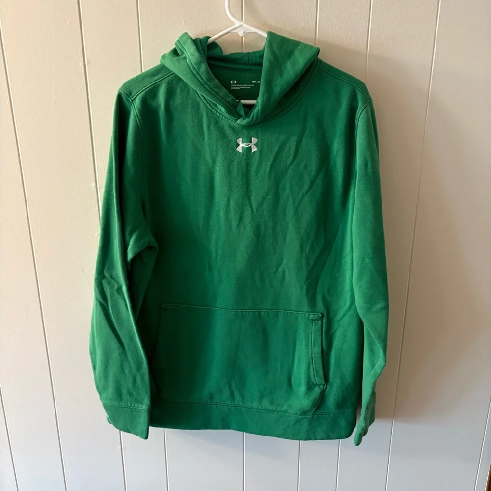 Under Armour Green Hoodie Sweatshirt with White Logo Mens medium - Picture 3 of 7